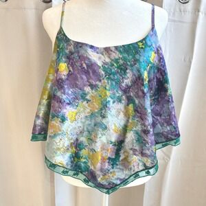 Yitty Lizzo Watercolor Top Abstract Satin Cami Handkerchief Hem 1x Cropped 19836